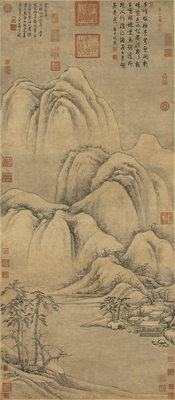 元曹知白群峰雪霁图国画山水古画复制品字画微喷打印宣纸画心原大