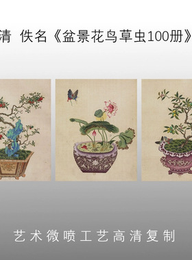 清佚名写意工笔画盆景花鸟草虫