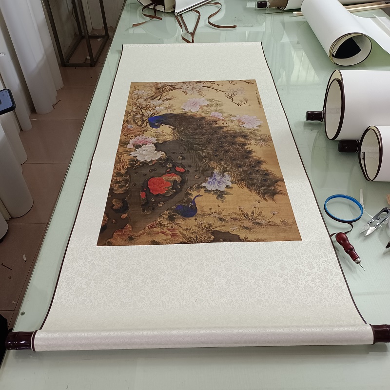 沈铨 孔雀玉兰牡丹图花鸟画卷轴仿古画复制古代名画玄关装饰画