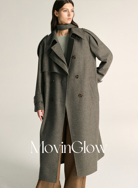 MovinGlow｜英爵公馆 高品质羊毛呢料 翻领双排牛角扣H型长款大衣