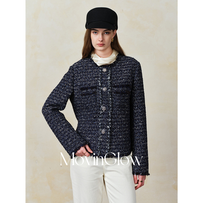 MovinGlow｜巴黎夜宴 璀璨银丝重工编织粗花呢 流苏小香风外套