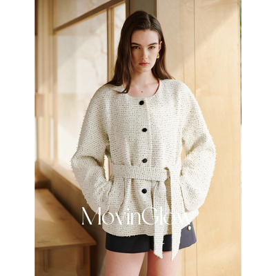 MovinGlow｜香榭梦境 羊毛点绘立体肌理粗花呢 圆领腰带宽松外套