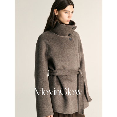 MovinGlow｜柏林午后 奢暖天然澳毛真丝驼绒 立领本料腰带H型大衣