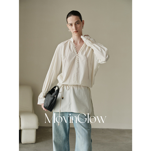 MovinGlow｜Boho Chic 高密80支匹马棉 多穿法绳带法式宽松衬衫裙