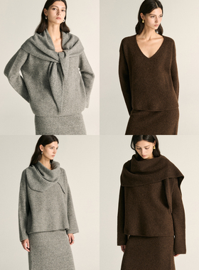 MovinGlow｜暖糯序曲 蓬松牦牛绒＆羊羔绒 深V领毛衫＆三角巾披肩