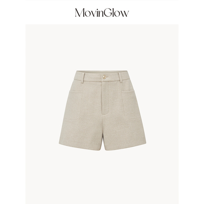MovinGlow｜雅奢都市 含羊毛毛呢 金扣双袋经典A字通勤西装短裤