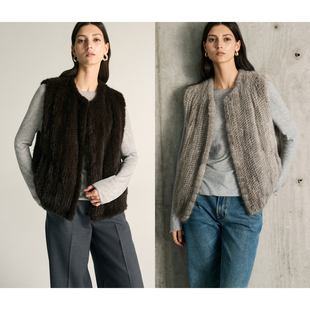 MovinGlow｜雪顶熔岩 手梳编织圆领皮草马甲 稀缺丹麦进口水貂尾