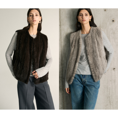 MovinGlow｜雪顶熔岩 稀缺丹麦进口水貂尾 手梳编织圆领皮草马甲