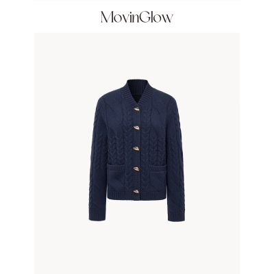 MovinGlow｜清冷棱镜 羊绒羊毛黄金配比 绞花肌理立领H型毛衣开衫