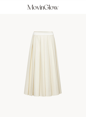MovinGlow｜优雅永存 垂顺天丝拼醋酸腰头 A字高腰百褶长款半裙