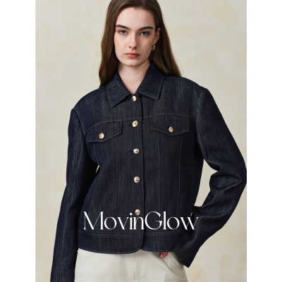 MovinGlow｜巴黎夜蓝 奢感银丝莱赛尔水洗 经典翻领短阔牛仔外套