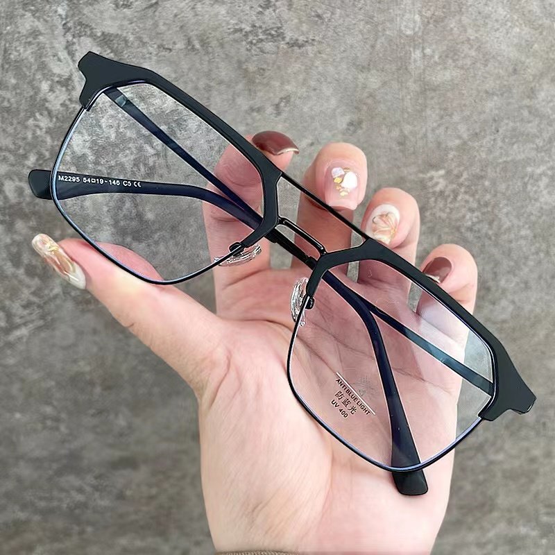 高颜值近视眼镜男款潮可配度数大框痞帅眼睛框镜架大脸半框平光镜