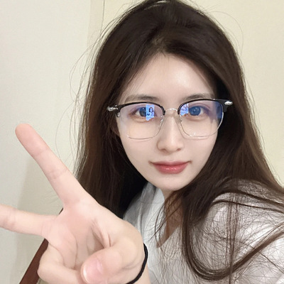 斯文败类斩男半框近视眼镜女可配度数高颜值不挑脸型学生平光镜框