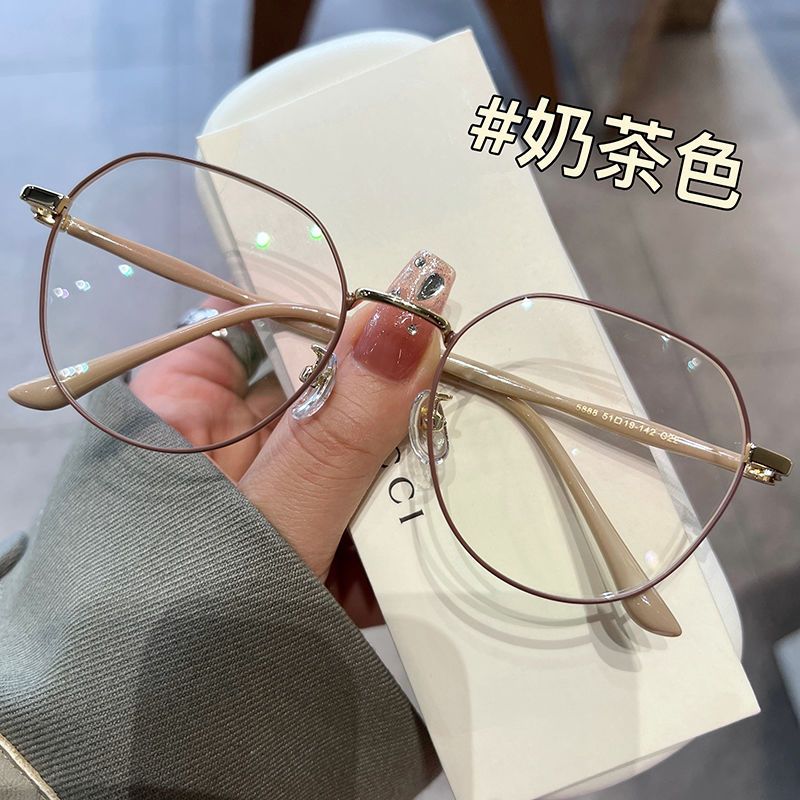 奶茶色学生近视眼镜女潮防蓝光抗辐射素颜圆脸显脸小平光眼镜框架