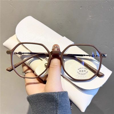 敲显白!素颜大框近视眼镜女早八栗子棕高颜值防蓝光平光镜韩版潮