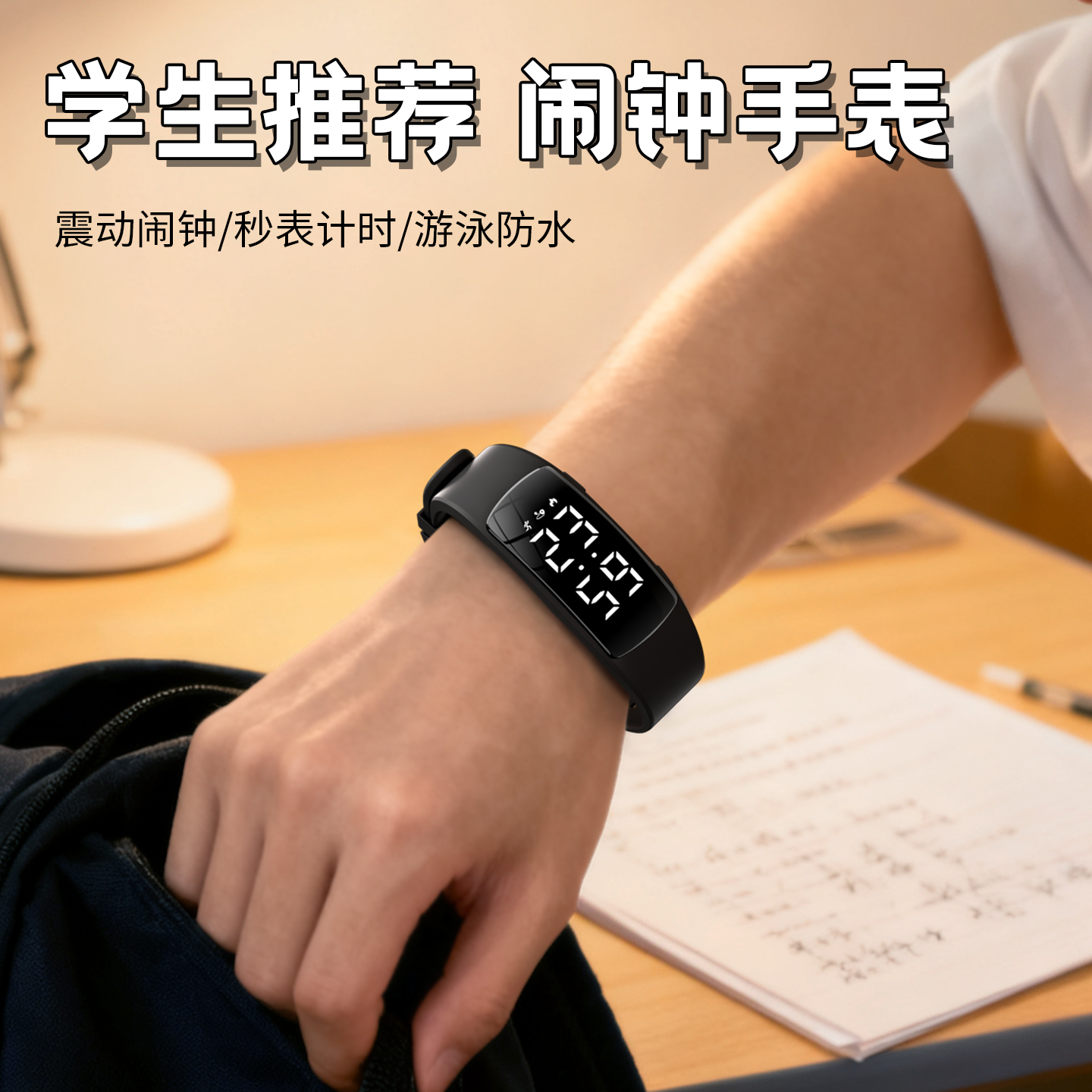 闹钟手环学生用无声震动电子手表