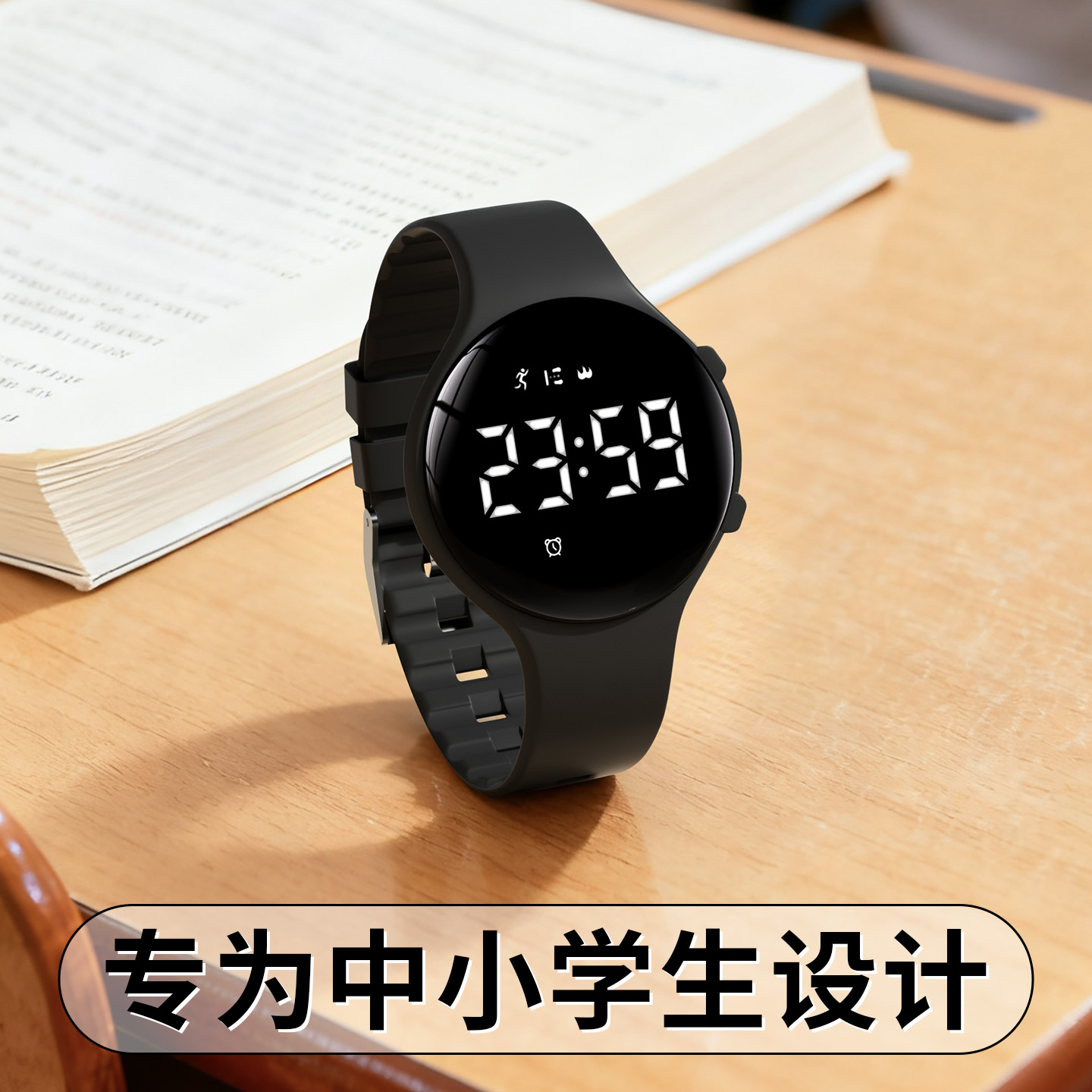 只看时间日期可充电小学生手表男