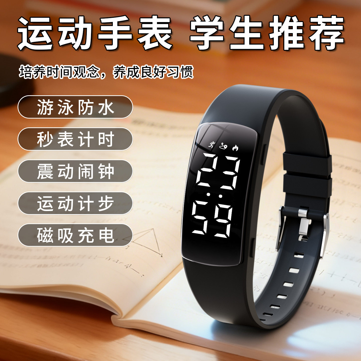 男款电子表学生专用初中男生高中生静音震动闹钟游泳防水运动手表