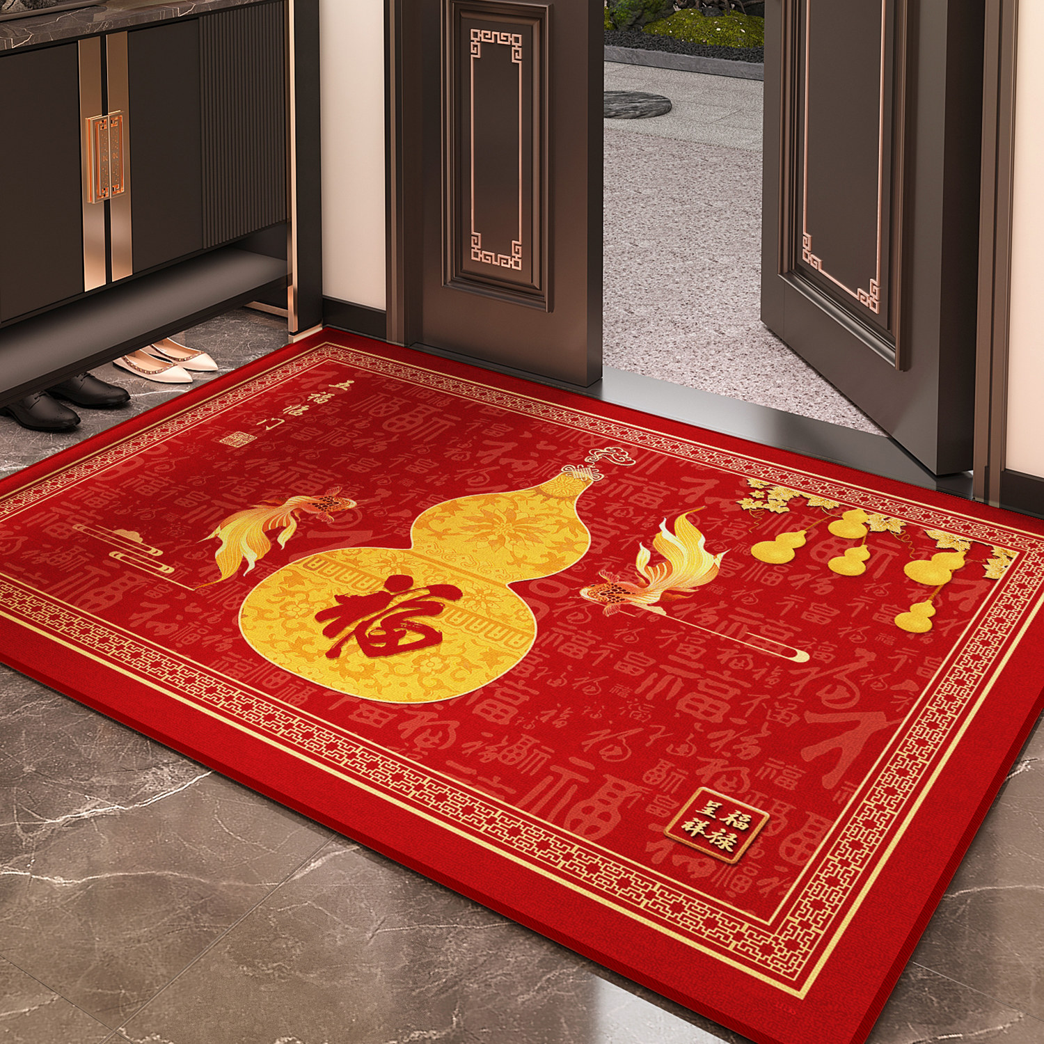 红色玄学招财纳福入户门地垫室内进门口地毯比利时绒耐脏防滑脚垫,居家布艺,入户地垫,淘宝优惠券,粉丝福利购,淘宝优惠卷