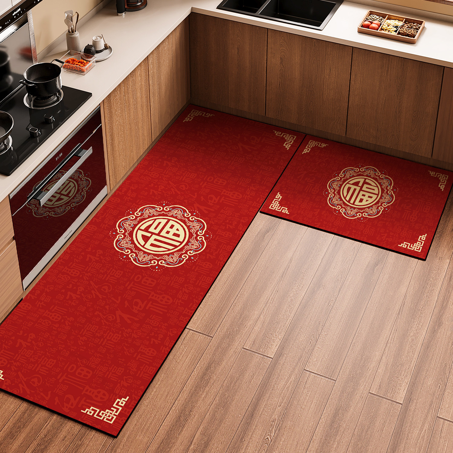 2026新款红色厨房地垫室内硅藻泥吸水防滑地毯家用拐角可裁剪脚垫,居家布艺,厨房地垫,淘宝优惠券,粉丝福利购,淘宝优惠卷