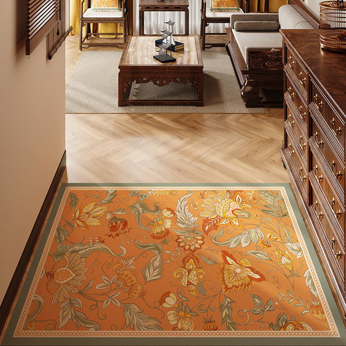 中式入户门地垫2024新款皮革pvc免洗可擦地垫pu轻奢高端玄关地毯