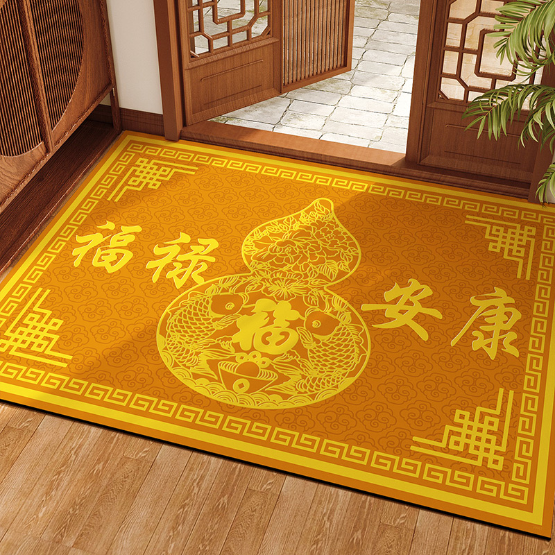 招财金黄色玄学入户门地垫硅藻泥