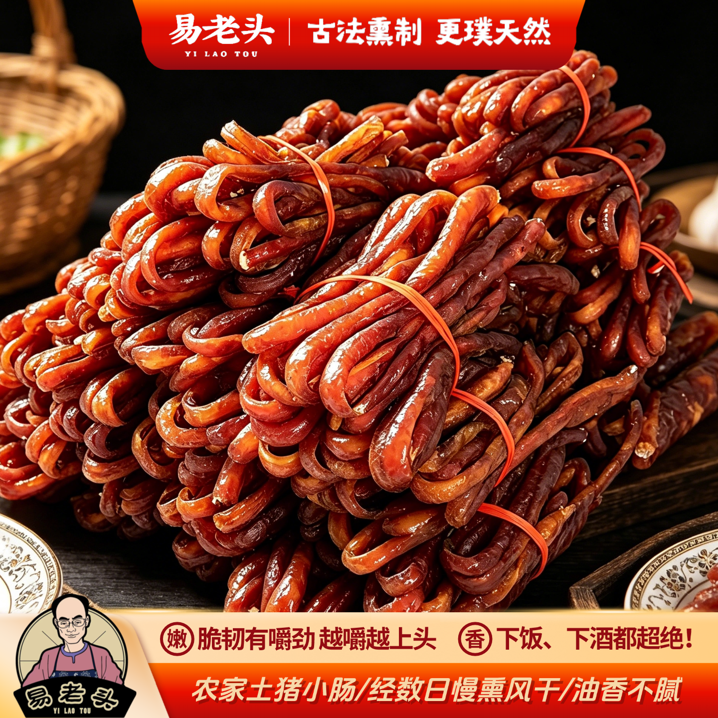 正宗湖南邵阳特产熏腊猪小肠柴火烟熏纯手工农家自制土猪腊肠500g