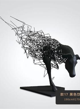 不锈钢鹿摆件酒店大堂艺术抽象铁艺镂空鹿雕塑大型动物工艺品装饰