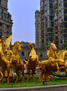 大型欧式阿波罗战车人物铸铜动物马黄铜雕塑太阳神售楼部景观摆件