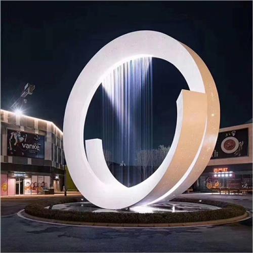 大型不锈钢雕塑定制户外金属抽象月亮圆环镜面水滴创意水景观摆件