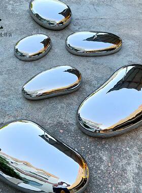 现货金属镜面不锈钢鹅卵石雕塑圆异形座椅高户外装饰落地水滴摆件