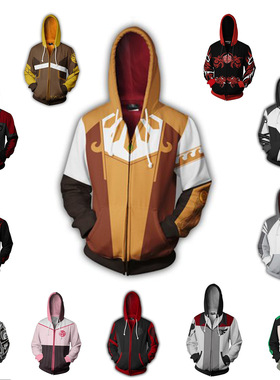 美漫RWBY动漫扮演Ruby Rose 3D印花卫衣男女拉链开衫连帽运动外套