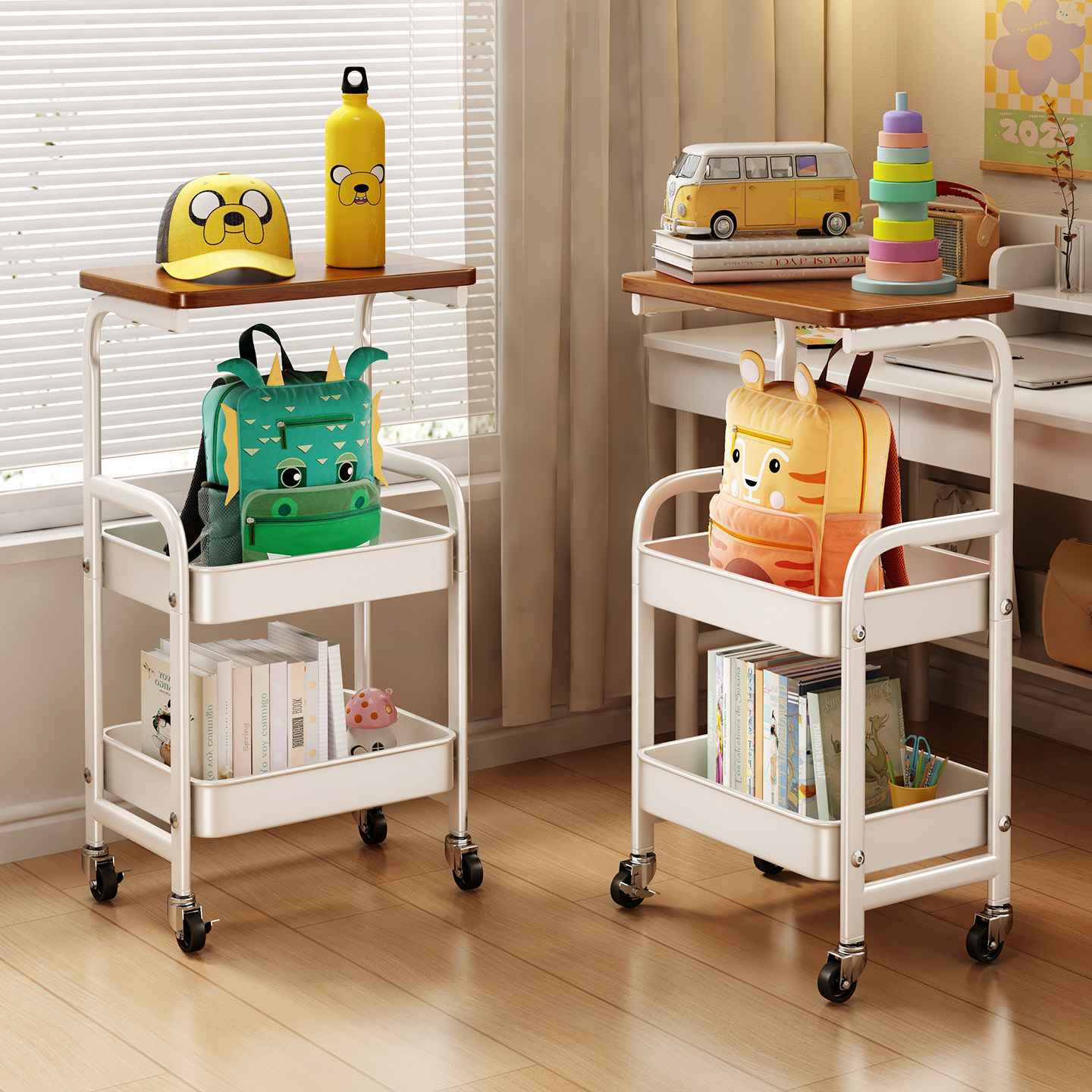 书包置物架落地多层桌下书本放置儿童小推车可移动收纳神器书桌架