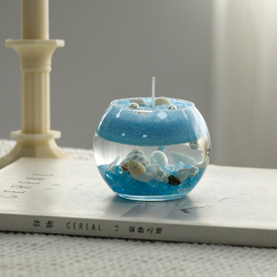 DIY创意蓝色水晶蜡烛蓝色沙蜡水上悬浮蜡烛彩色海洋蜡烛大冰花蜡