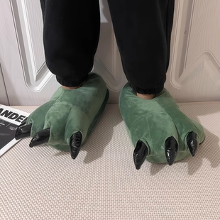 精品冬季动物睡衣史迪奇恐龙爪子卡通保暖家居可爱萌毛绒玩具拖鞋