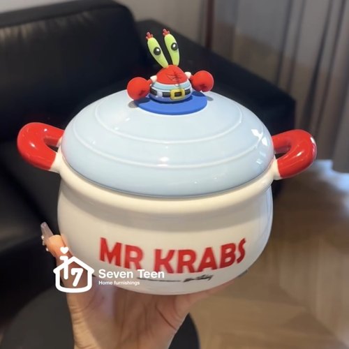 蟹老板泡面碗带盖陶瓷带手柄