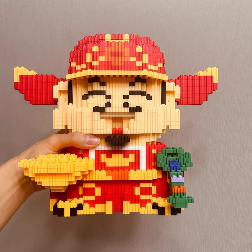 财神爷小颗粒哪吒儿童拼装积木玩具发财装饰摆件男孩女生日礼物