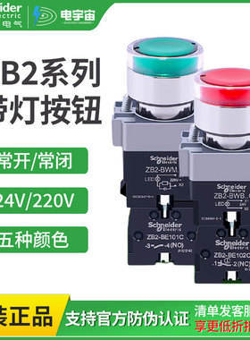 施耐德带灯按钮开关24V XB2BW31B1C 常开220V绿色自复位黄色红色