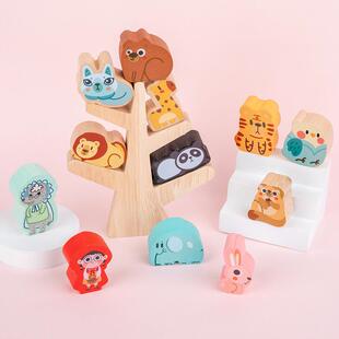 小树动物叠叠乐积木儿童木制玩具幼儿园宝宝早教益智亲子桌面游戏