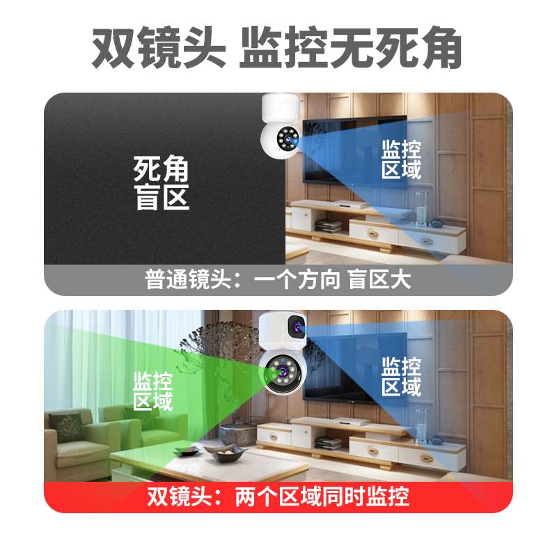 双镜头画面V380pro无线360度摄像头连手机wifi远程家用高清监控器