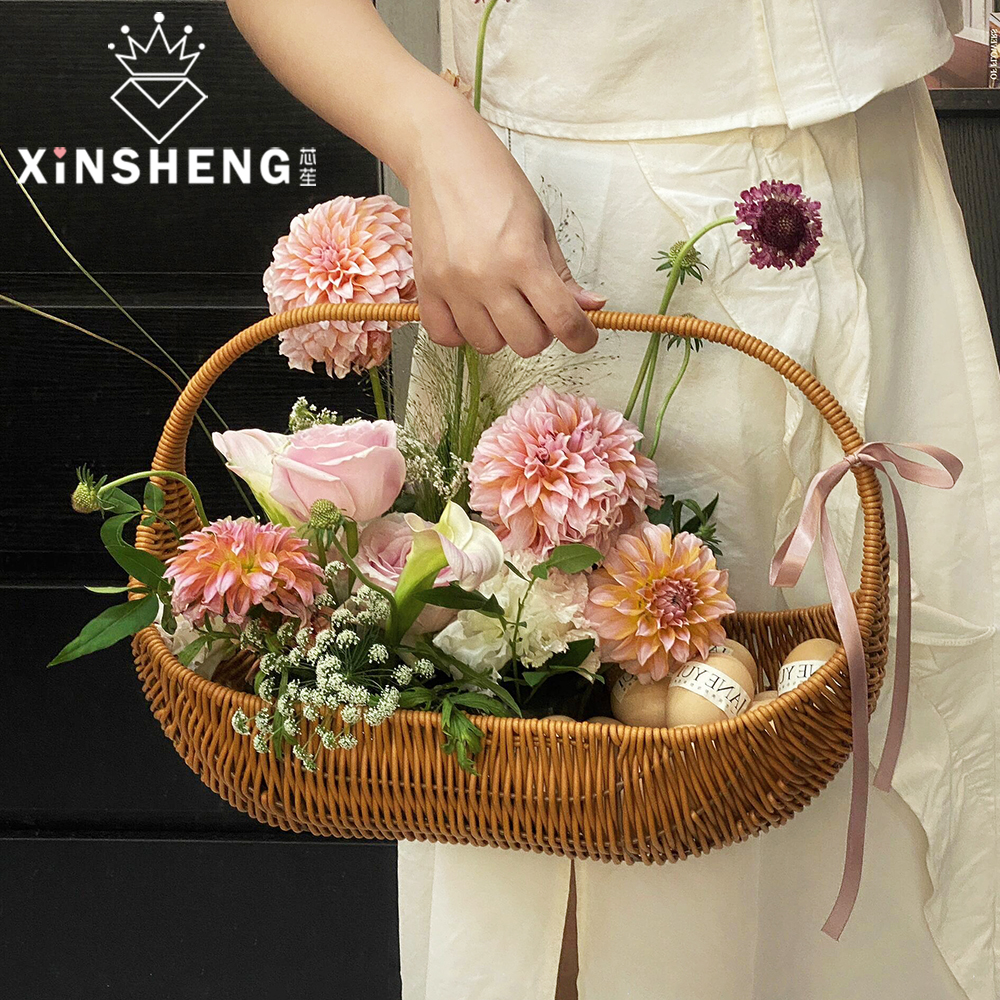 芯苼藤塑编织花篮鲜花插花盒