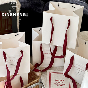 芯苼 袋干花插花花袋 白色红绳手提袋手工diy礼物材料鲜花花束包装