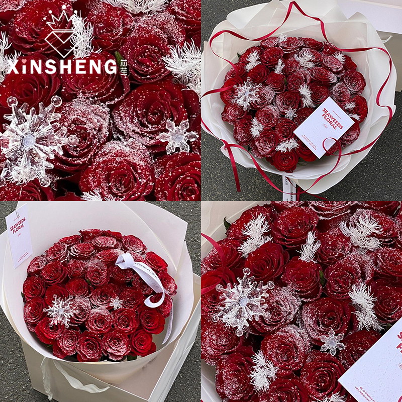 芯苼圣诞节落雪玫瑰精致装饰细闪