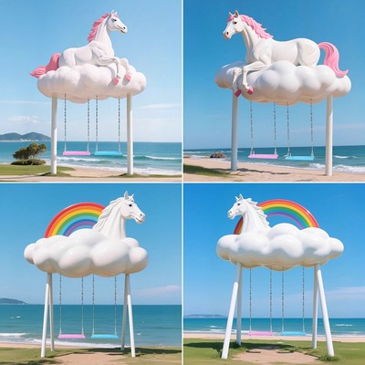网红吉祥物云朵马秋千卡通风雕塑