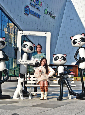 卡通大熊猫摆件网红装饰