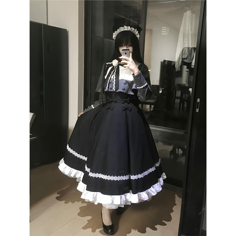 灰调茶姬 优雅千金lolita英伦风高级感复古连衣裙+斗篷套两件套女