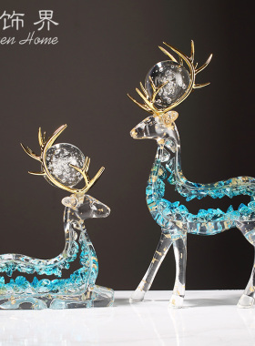 透明树脂招财小鹿客厅摆件装饰品