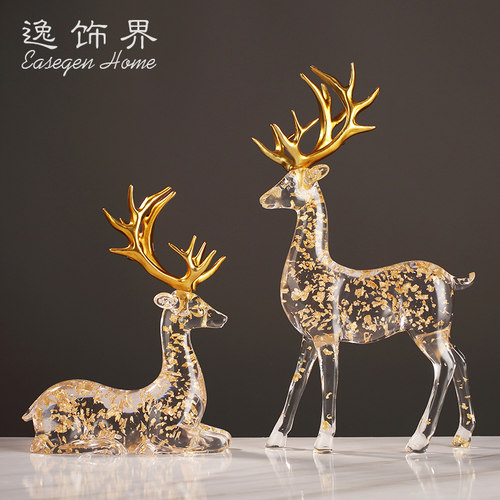 轻奢客厅透明麋鹿摆件乔迁礼品