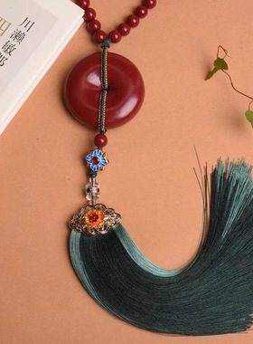 汽车挂件朱砂平安扣车内吊饰大气女神男士款网红手工创意