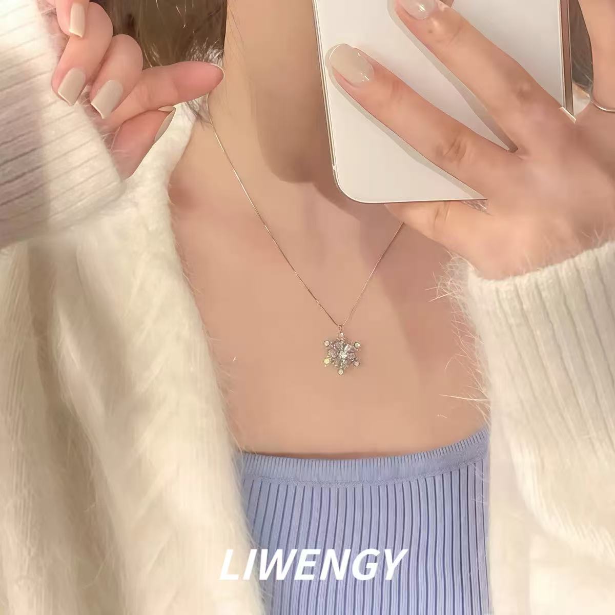 韩系独特设计可转动雪花项链女轻奢高级感小众锁骨链毛衣链配饰